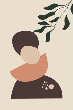 Boho, soyut botanik duvar sanatı tasarımı. Modern poster sanatı seti boho botanik çağdaş