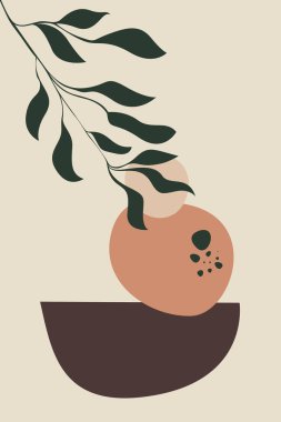 Boho, soyut botanik duvar sanatı tasarımı. Modern poster sanatı seti boho botanik çağdaş