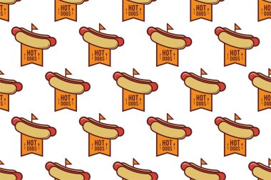 Hot dog seamless pattern background. Fast food seamless pattern background