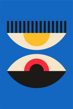 Çokrenkli Bauhaus Posteri, Geometrik Bauhaus Sanat Yazısı, Orta Yüzyıl Bauhaus Duvar Sanatı, Renkli Geometrik Sanat Yazısı