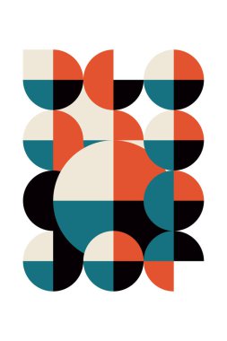Çokrenkli Bauhaus Posteri, Geometrik Bauhaus Sanat Yazısı, Orta Yüzyıl Bauhaus Duvar Sanatı, Renkli Geometrik Sanat Yazısı