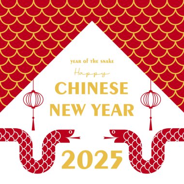 Yılan tebrik kartının 2025 yılındaki Çin yeni yılı. Ay 'ın yeni yıl arkaplan illüstrasyonu.