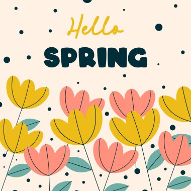 Düz bahar kutlaması geçmişi. Merhaba bahar tebrik kartı.