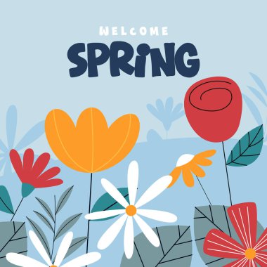 Düz bahar kutlaması geçmişi. Bahar tebrik kartı illüstrasyonuna hoşgeldiniz