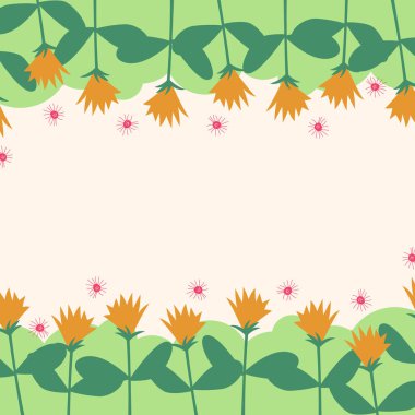 Düz bahar çiçeği tebrik kartı şablonu. Bahar arkaplan illüstrasyonu