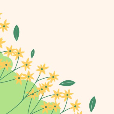 Düz bahar çiçeği tebrik kartı şablonu. Bahar arkaplan illüstrasyonu