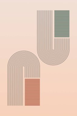 Soyut boho bej sanat arkaplan illüstrasyonu. Düz soyut bej duvar çizimi