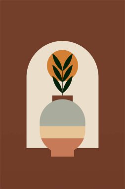 Geometrik boho kavanozu çizimi. Düz tasarım boho duvar çizimi