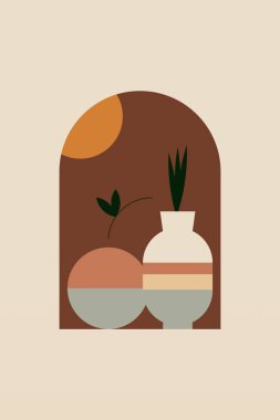 Geometrik boho kavanozu çizimi. Düz tasarım boho duvar çizimi