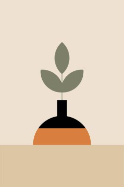 Geometrik boho kavanozu çizimi. Düz tasarım boho duvar çizimi