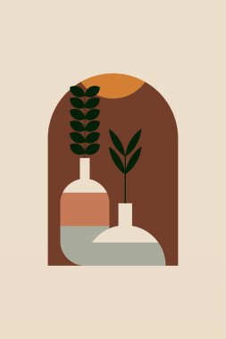 Geometrik boho kavanozu çizimi. Düz tasarım boho duvar çizimi