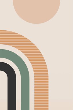 Boho Gökkuşağı Sanat İllüstrasyon Arkaplanı. Düz Geometrik Boho Gökkuşağı Sanat Arkaplanı