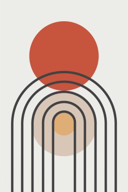 Modern boho lineer geometrik şekiller duvar sanatı arka planı. Boho soyut geometrik çizgi sanat duvar dekoru