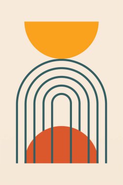 Modern boho lineer geometrik şekiller duvar sanatı arka planı. Boho soyut geometrik çizgi sanat duvar dekoru