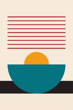 Modern boho lineer geometrik şekiller duvar sanatı arka planı. Boho soyut geometrik çizgi sanat duvar dekoru