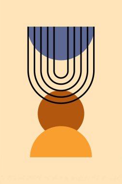 Modern boho lineer geometrik şekiller duvar sanatı arka planı. Boho soyut geometrik çizgi sanat duvar dekoru