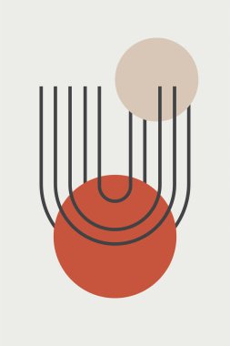 Modern boho lineer geometrik şekiller duvar sanatı arka planı. Boho soyut geometrik çizgi sanat duvar dekoru