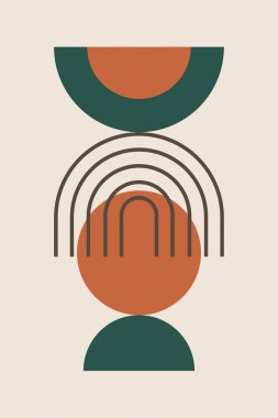 Modern boho lineer geometrik şekiller duvar sanatı arka planı. Boho soyut geometrik çizgi sanat duvar dekoru