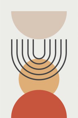 Modern boho lineer geometrik şekiller duvar sanatı arka planı. Boho soyut geometrik çizgi sanat duvar dekoru