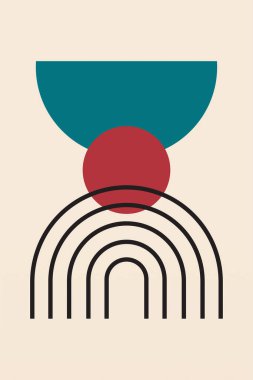 Modern boho lineer geometrik şekiller duvar sanatı arka planı. Boho soyut geometrik çizgi sanat duvar dekoru