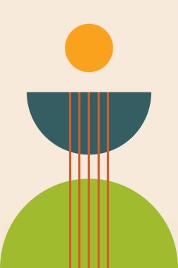 Modern boho lineer geometrik şekiller duvar sanatı arka planı. Boho soyut geometrik çizgi sanat duvar dekoru