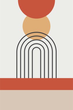 Modern boho lineer geometrik şekiller duvar sanatı arka planı. Boho soyut geometrik çizgi sanat duvar dekoru