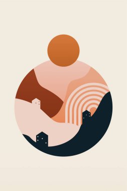 Soyut boho manzara duvar dekoru çizimi. Boho gökkuşağı soyut duvar sanatı arka planı