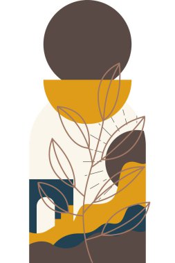 Soyut bej boho doğa duvarı sanat dekoru resimleme arka planı. Boho duvar sanat arkaplan posteri