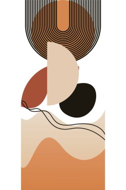 Soyut bej boho doğa duvarı sanat dekoru resimleme arka planı. Boho duvar sanat arkaplan posteri