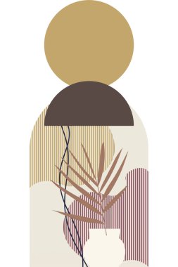 Soyut bej boho doğa duvarı sanat dekoru resimleme arka planı. Boho duvar sanat arkaplan posteri