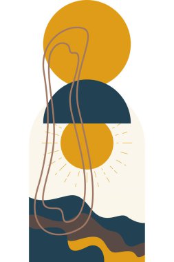 Soyut bej boho doğa duvarı sanat dekoru resimleme arka planı. Boho duvar sanat arkaplan posteri