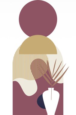 Soyut bej boho doğa duvarı sanat dekoru resimleme arka planı. Boho duvar sanat arkaplan posteri