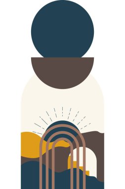 Soyut bej boho doğa duvarı sanat dekoru resimleme arka planı. Boho duvar sanat arkaplan posteri