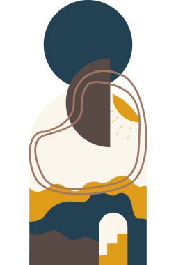 Soyut bej boho doğa duvarı sanat dekoru resimleme arka planı. Boho duvar sanat arkaplan posteri