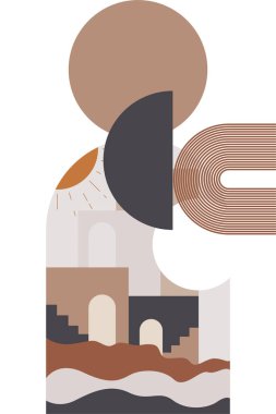 Soyut bej boho doğa duvarı sanat dekoru resimleme arka planı. Boho duvar sanat arkaplan posteri