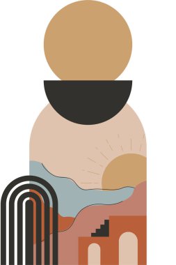 Soyut bej boho doğa duvarı sanat dekoru resimleme arka planı. Boho duvar sanat arkaplan posteri