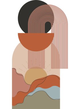 Soyut bej boho doğa duvarı sanat dekoru resimleme arka planı. Boho duvar sanat arkaplan posteri