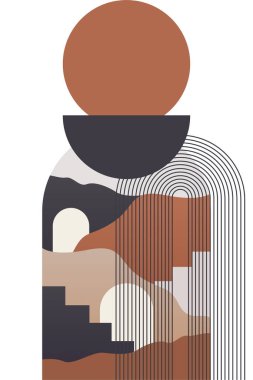 Soyut bej boho doğa duvarı sanat dekoru resimleme arka planı. Boho duvar sanat arkaplan posteri