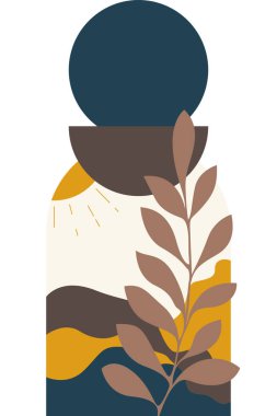 Soyut bej boho doğa duvarı sanat dekoru resimleme arka planı. Boho duvar sanat arkaplan posteri