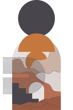 Soyut bej boho doğa duvarı sanat dekoru resimleme arka planı. Boho duvar sanat arkaplan posteri