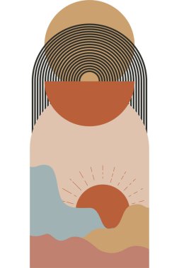 Soyut bej boho doğa duvarı sanat dekoru resimleme arka planı. Boho duvar sanat arkaplan posteri