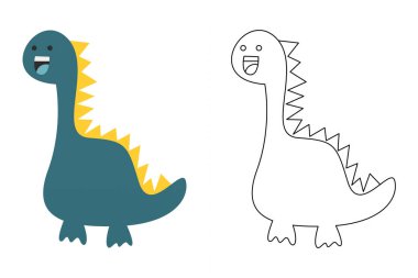 Komik dinozorun vektör karikatürü, boyama kitabı ya da sayfa. Şirin dino karakter renklendirme sayfası
