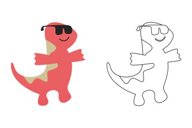 Komik dinozorun vektör karikatürü, boyama kitabı ya da sayfa. Şirin dino karakter renklendirme sayfası