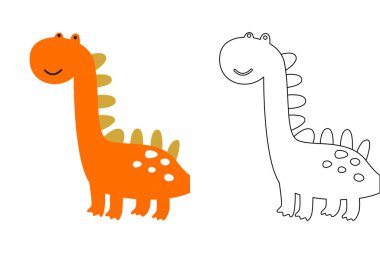Komik dinozorun vektör karikatürü, boyama kitabı ya da sayfa. Şirin dino karakter renklendirme sayfası