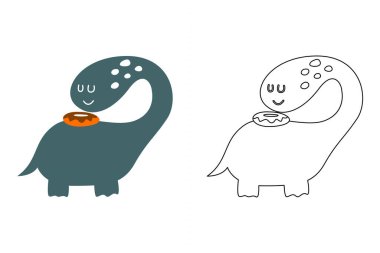 Komik dinozorun vektör karikatürü, boyama kitabı ya da sayfa. Şirin dino karakter renklendirme sayfası