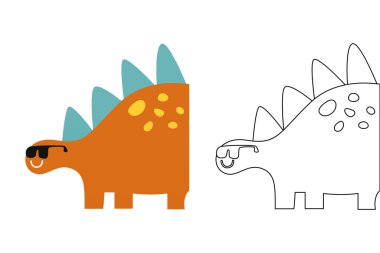 Komik dinozorun vektör karikatürü, boyama kitabı ya da sayfa. Şirin dino karakter renklendirme sayfası