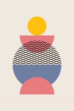 Düz renkli Bauhaus duvar dekorasyonu. Soyut duvar dekoru çizimi