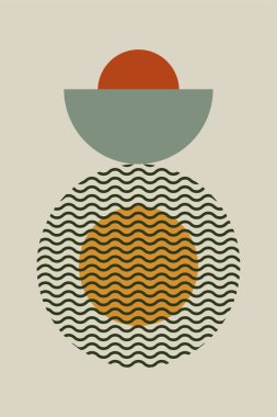 Düz renkli Bauhaus duvar dekorasyonu. Soyut duvar dekoru çizimi