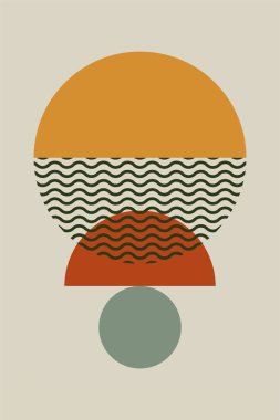 Düz renkli Bauhaus duvar dekorasyonu. Soyut duvar dekoru çizimi