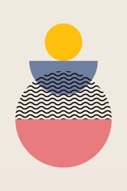 Düz renkli Bauhaus duvar dekorasyonu. Soyut duvar dekoru çizimi